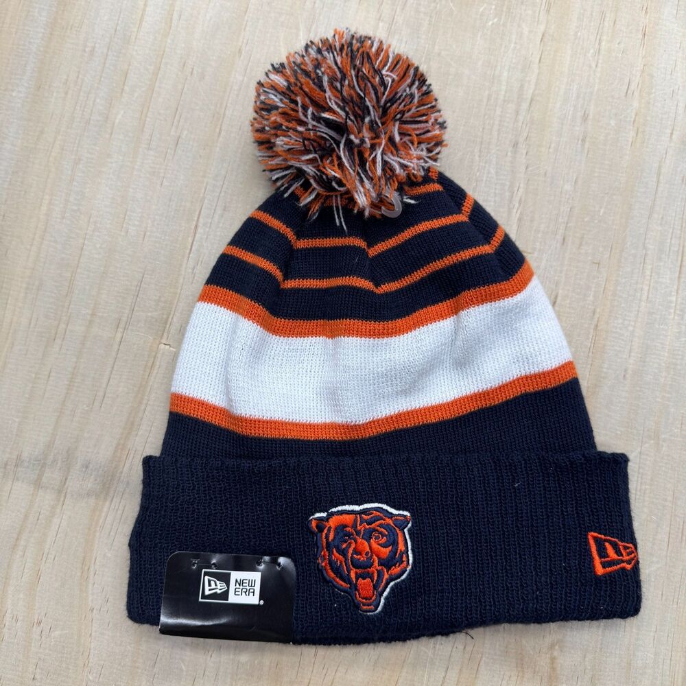 NEW Chicago Bears NFL New Era Striped Cuffed Knit Beanie Pom OSFM